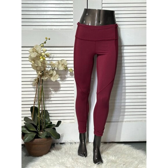 lululemon athletica Pants - Lululemon Athletica Women's Burgundy Mid-Rise Mesh Panel Leggings Size 10 3086